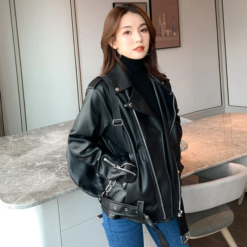 Куртка женская из искусственной кожи короткая Байкерская верхняя одежда в стиле
