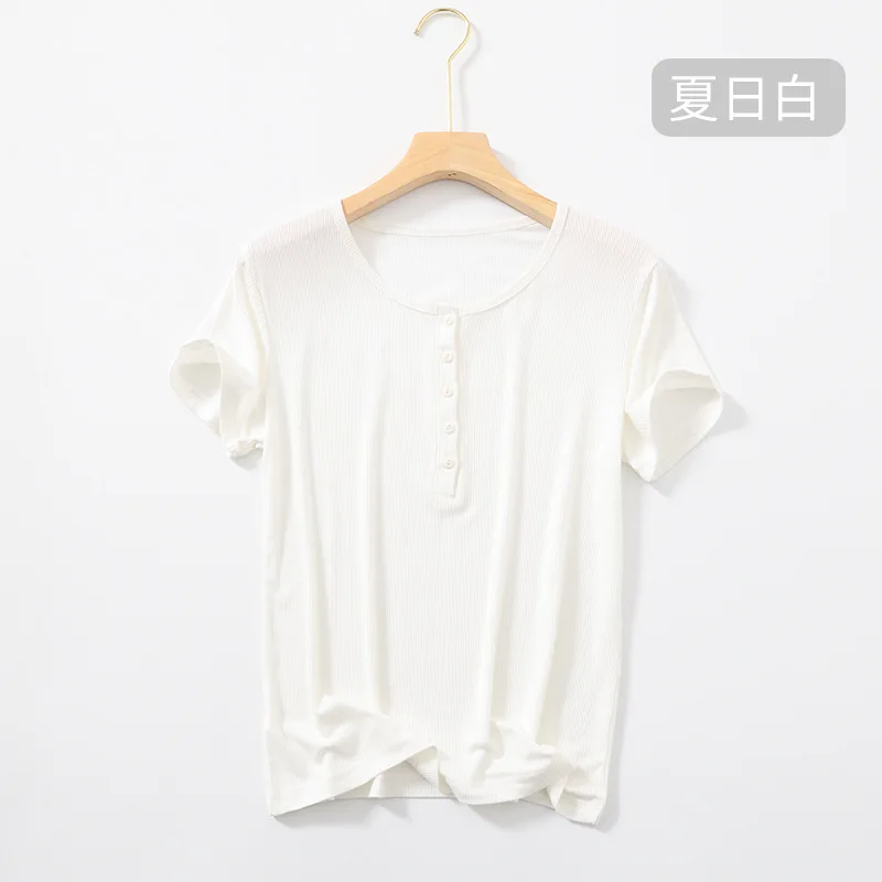 

2021 Spring Short Sleeve Solid Casual Tshirt Tops Casual Female Top 21-351