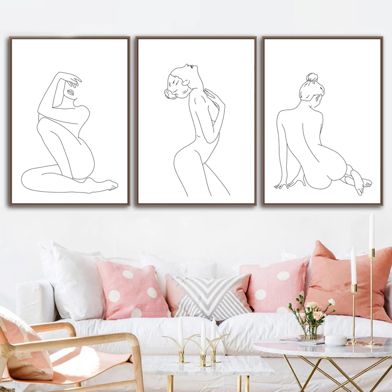 Абстрактная сексуальная женщина рисунок на линии тела художественный принт
