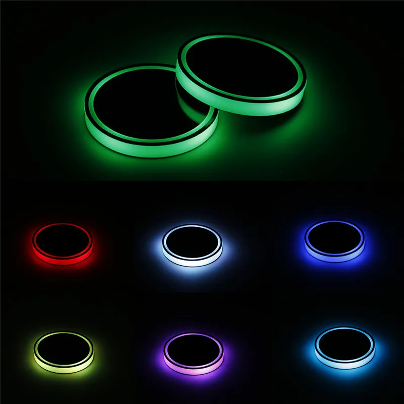 2In1Car Cup Holder Pad RGB светодиодный светильник бутылка для воды Напитки Coaster атмосферная