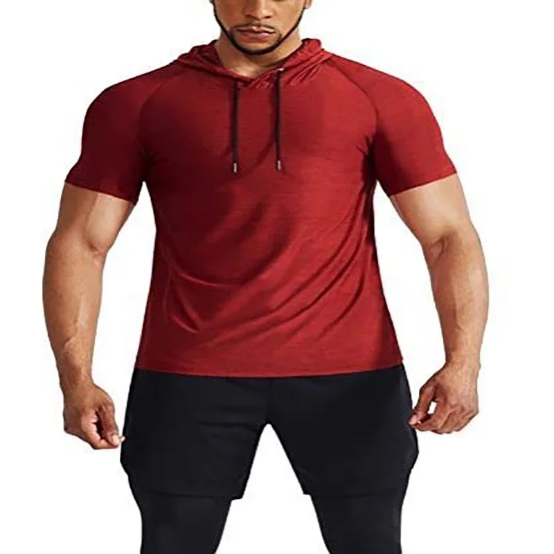 Мужская футболка с капюшоном однотонная приталенная Повседневная Толстовка