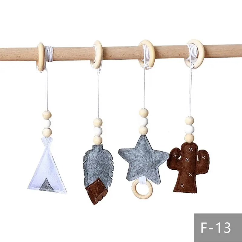 

4Pcs/Set Baby Nordic Gym Frame Hanging Pendants Wooden Ring Teether Molar Nursing Toys Infant Room Decoration