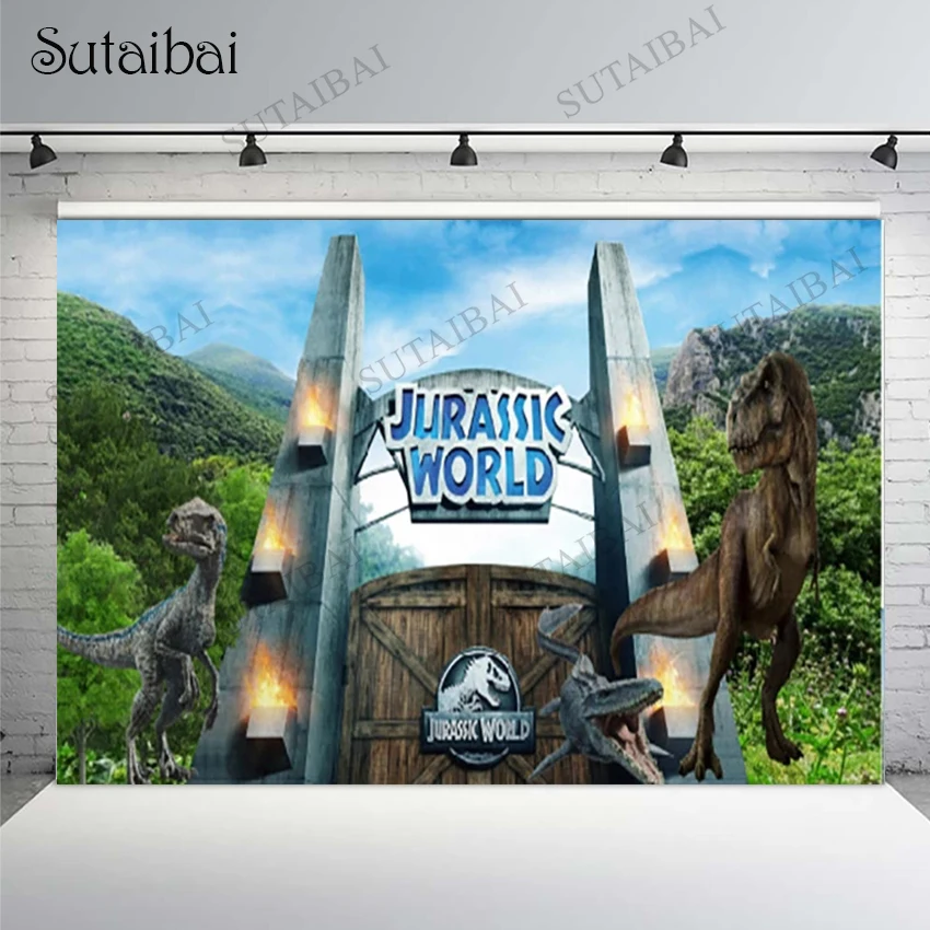 

Jurassic World Background Photography Studio for Birthday Boy Customize Photo Backdrops Jungle Dinosaur Party Decorations Banner