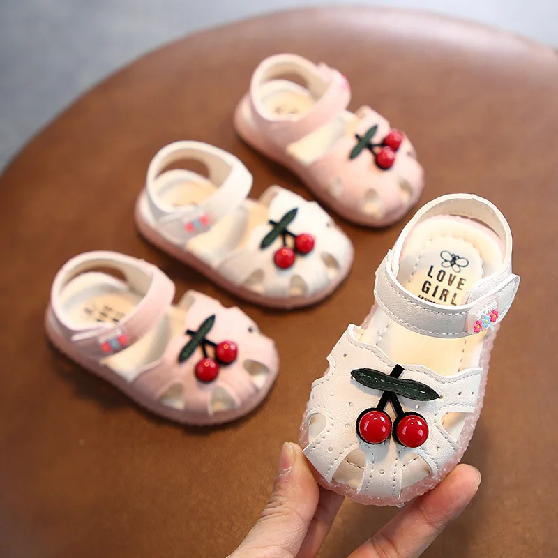 0-3y Kids Sandals Summer Baby Girls Flat Heels Cherry Infant Toddler Soft Bottom Hook & Loop Children Beach Shoes C18