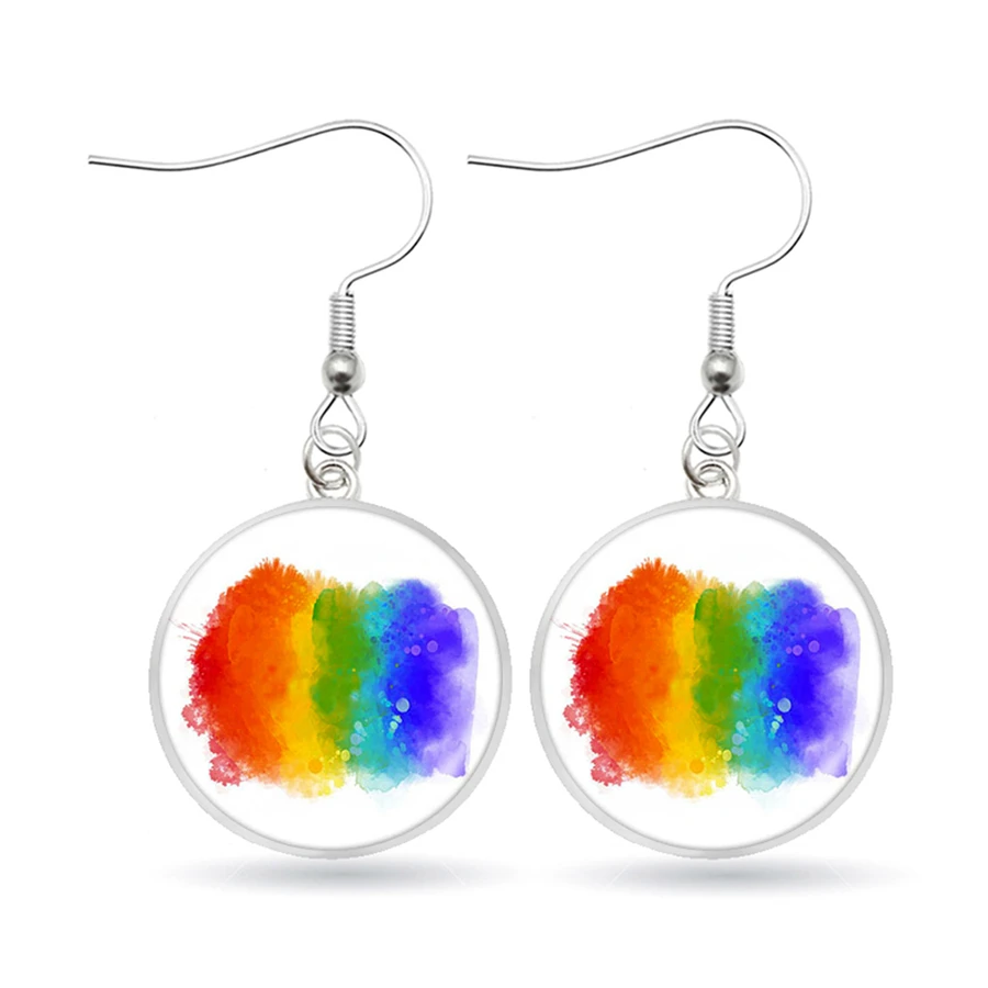 ЛГБТ гордыня Радуга серьги лесбиянок стекло кабошон кулон Висячие для женщин