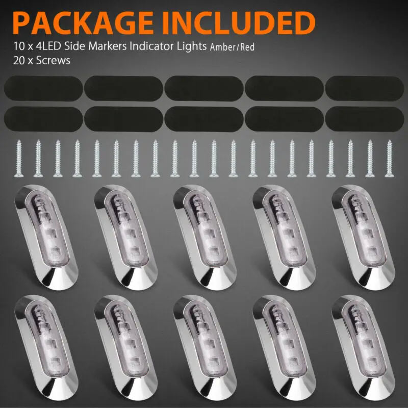 

ABS + PMMA Light Cover 10 PCS Red Amber 4 LED Clearance Side Marker Light For Car Truck Trailer Pickup LED Side Marker Light