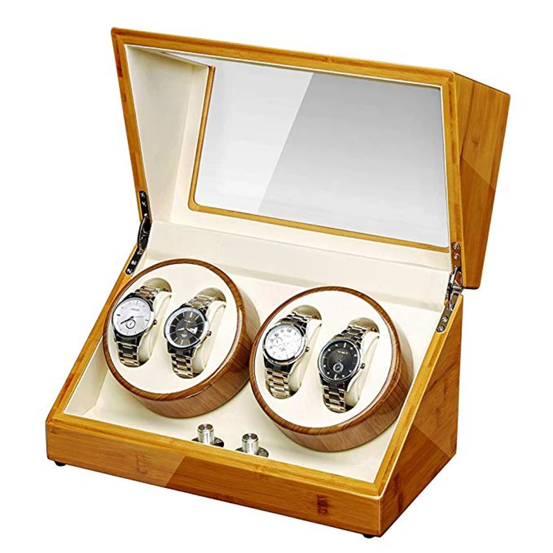 Автоматическое устройство для намотки часов JQUEEN из бамбукового дерева Quad 4 + 0 с