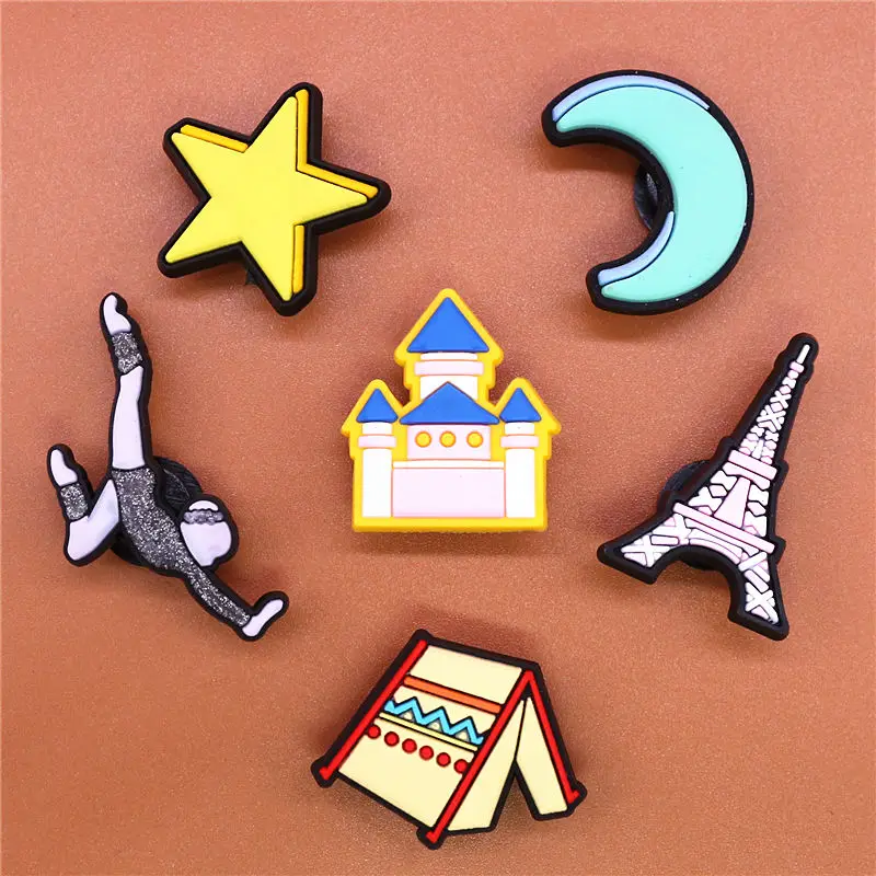 1pcs Stars and Moon Shoe Charms Tent Luxury House Iron Tower Dancer Shoes Accessories Decoration Fit Croc Jibz Party Kids Gifts