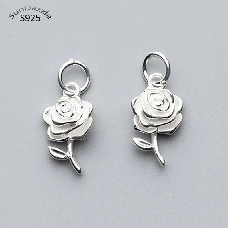 

Genuine Real Pure Solid 925 Sterling Silver Rose Flower Pendants Suspension DIY Necklace Bracelet Jewelry Making Findings