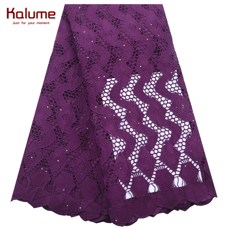 

Kalume Pure White African Guipure Cord Lace Fabric High Quality French Mesh Water Soludle Cord Lace With Stone For Wedding F1961