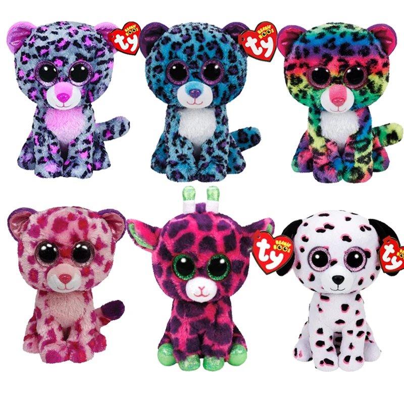 

Ty Beanie Boos Big Eyes Plush Pea 15CM Animal Spotted Leopard Dog Fawn Collection Doll Children Birthday Christmas Gift