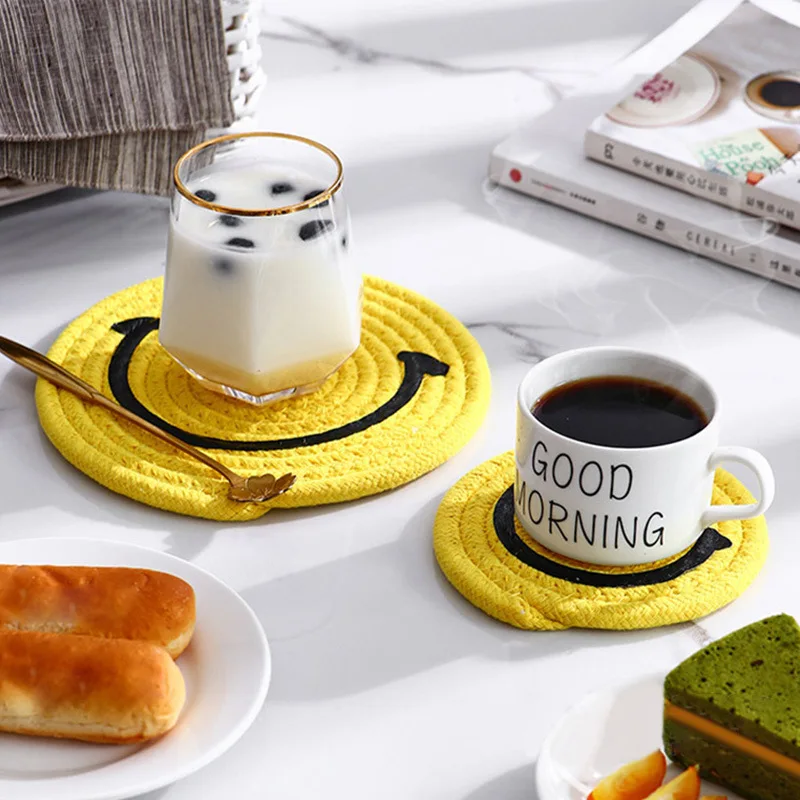

Cute Simple Coaster Heat Pad for kitchen tool Placemat Cotton Thread Hand-woven Cotton Rope Heat-resistant Table Mat Bowl Mat
