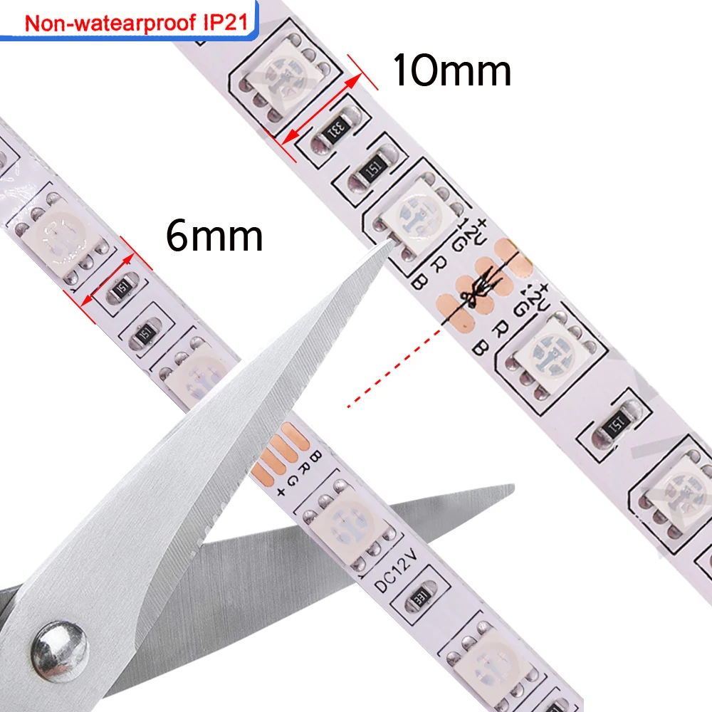 Led Strip 5050 RGB 12V 24V 5m 10m 20m 30m 50m 100m Flexible Light 6mm 10mm Tape 60LED/m High Brightness Ribbon Waterprof Decor images - 6