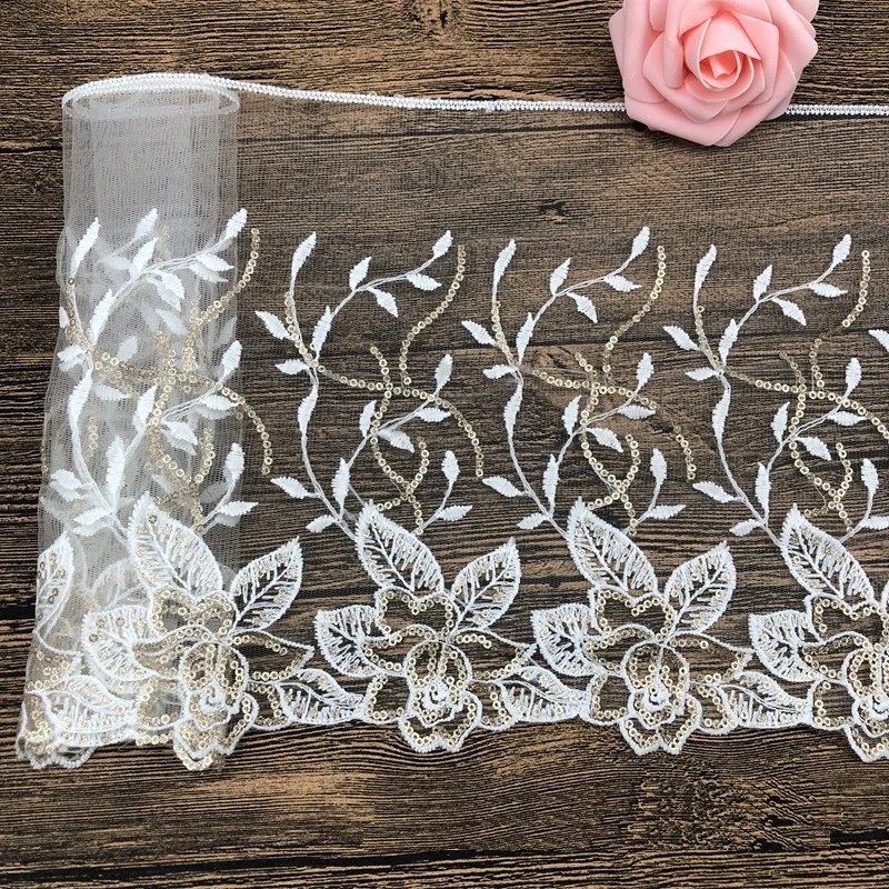2 ярда кружевная вышивка блестки ткань 25 см сделай сам аксессуары для одежды