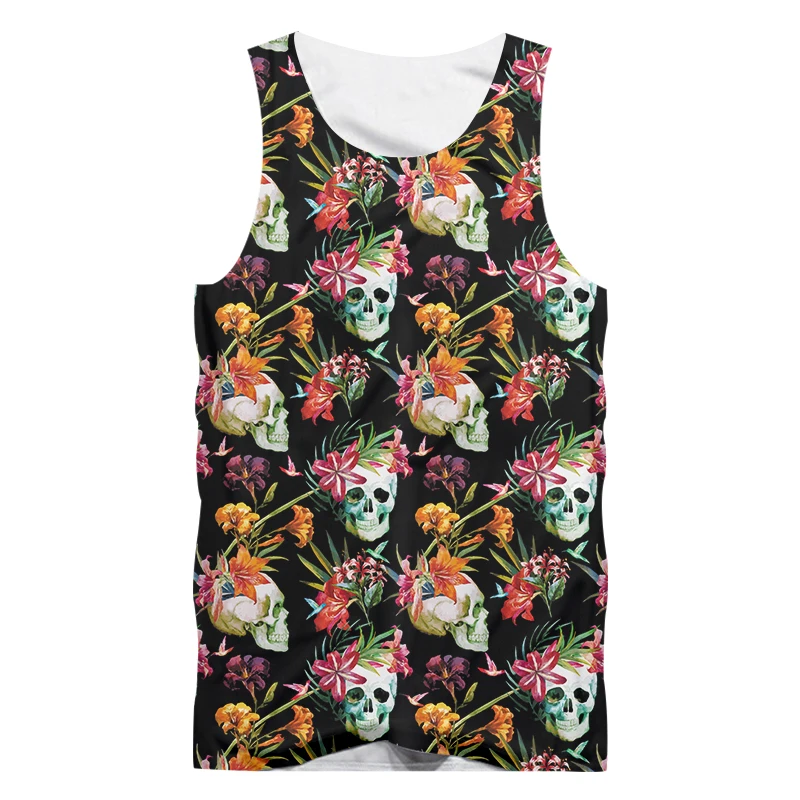 Men Bodybuilding Tank Top 3D Floral Skull Print Vest Hiphop Harajuku Fitness Sleeveless Sweatshirt Cool Casual Clothes Wholesale