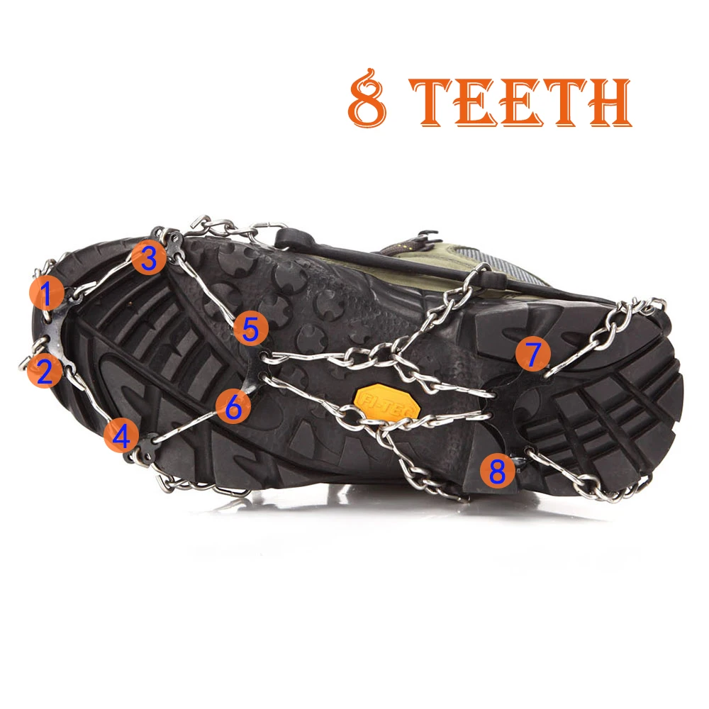 

8-teeth Claw Snow Grippers for Shoes Ice Creepers Ice Traction Cleats Easy Over Anti-slip Crampons Outdoor Skiing Shoes Chains