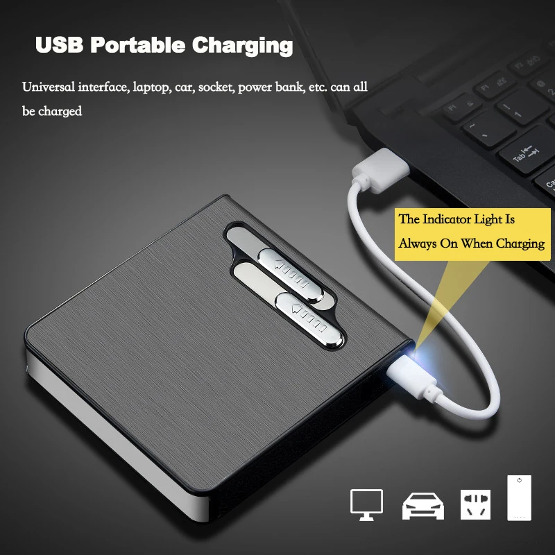2 in1 сигареты чехол ветрозащитная сигаретная плазменная Зажигалка USB