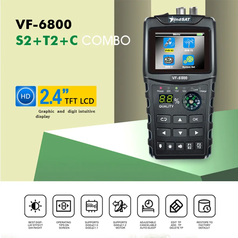 VF-6800 спутниковый Finder Meter Dvb-T2/DVB S2/DVB C Combo Sat Dvb T2 приемник Satfinder US Plug | Инструменты