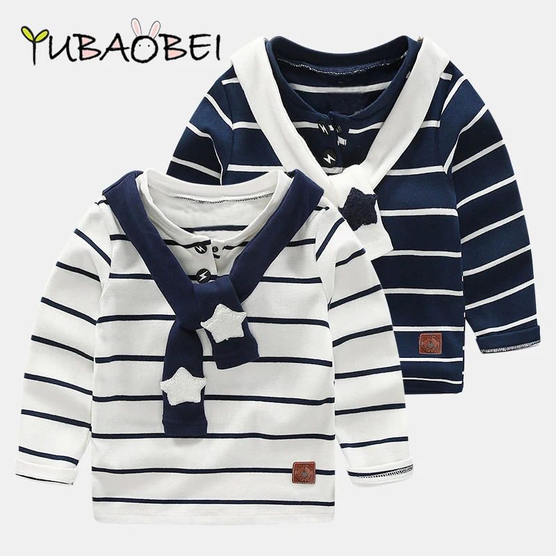 

YUBAOBEI Spring Autumn Baby Boys Long Sleeve Striped T-Shirt Top Cotton O- Neck Children's Navy Style Shirt Clothes 2-8 years