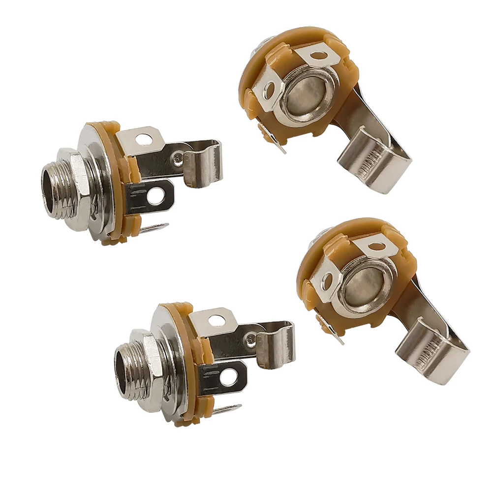 

2/4Pcs 6.35mm 1/4 Inch 2 Pole Mono Female Jack Socket Audio Solder Connector Panel Chassis Mount With Nut Washer Nickel-plated