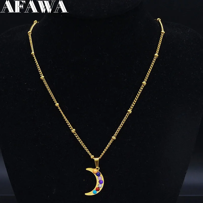 Чакры из натурального камня ожерелья нержавеющей стали луна чо ku Рей амулет для