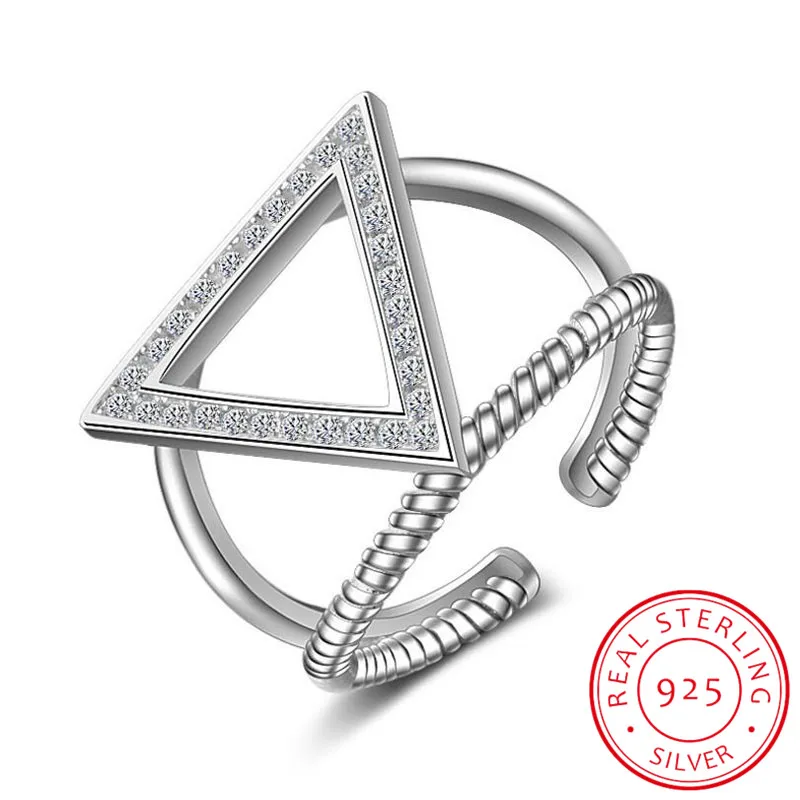 

2019 New 100% 925 Sterling Silver Rings Solid Double Layer Triangles Cocktail Ring Sizable Gift Women Girls Lady DS1435