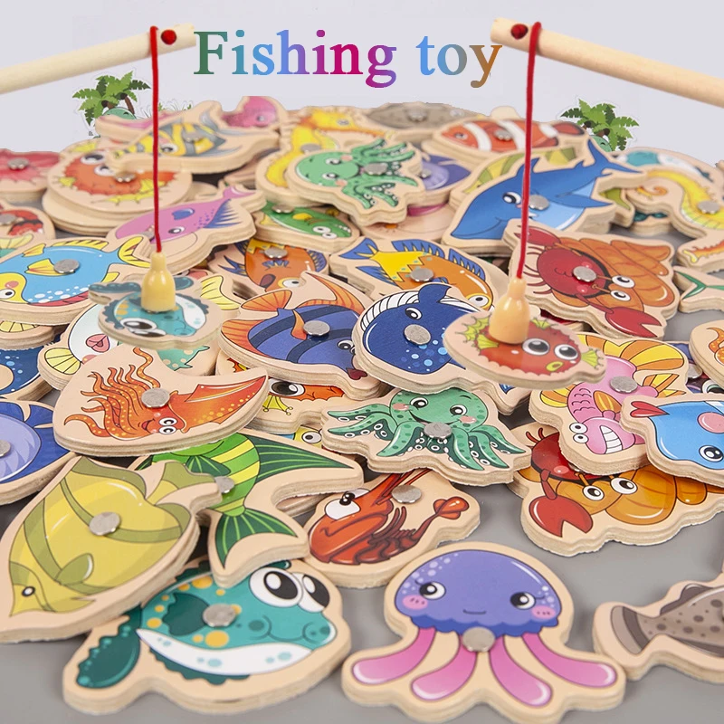 

Деревянная Магнитная рыболовная игра, мультяшная Морская жизнь, познавательная удочка, игрушки для детей, раннее образование, Интерактивна...