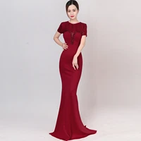 womens sexy cap short sleeve o neck cocktail gowns company annual meeting banquet host dresses long mermaid wedding party dress