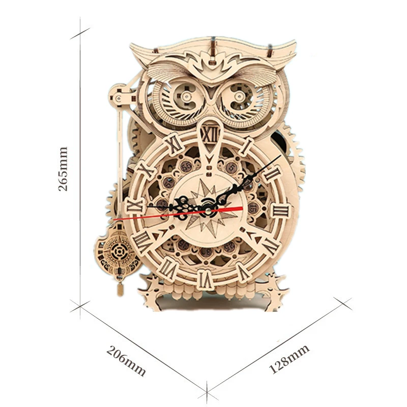 Деревянный 3D-пазл Обучающие игрушки сова сидит часы модель набор для