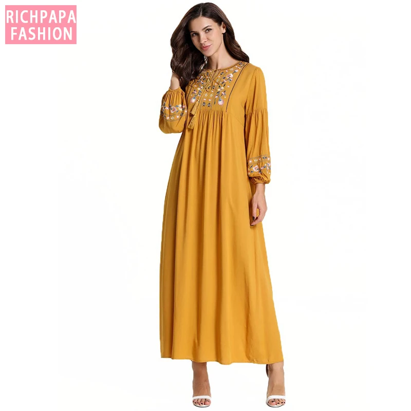 Платье с вышивкой абайя арабское мусульманское Макси платье кафтан японский