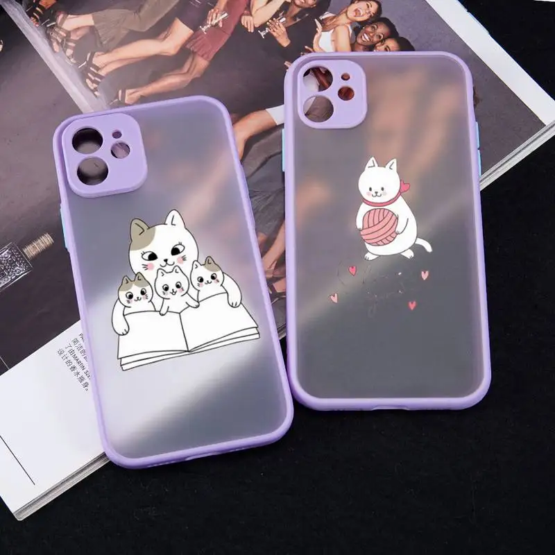 

Cute Cat Painting cartoon animal Phone Case matte transparent For iphone 7 8 11 12 13 plus mini x xs xr pro max cover