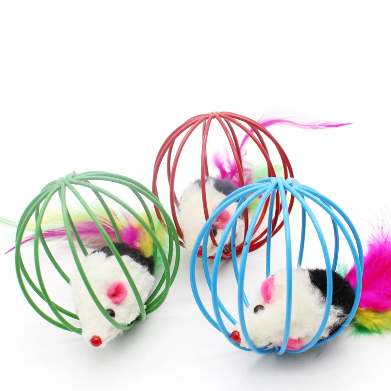 

6pc Cat Toy Ball With Feather Mouse Cage Toys Artificial Random Color Cat Teaser Toy Pet Supplies