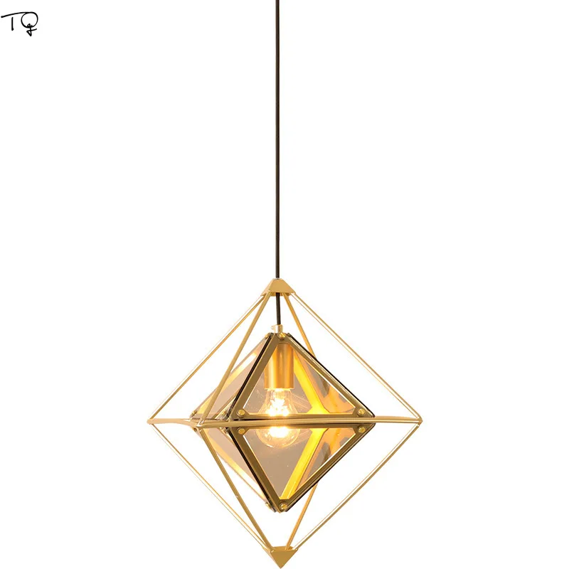 

Nordic Creative Geometric Industrial Diamond Pendant Lights Gold Black E27 LED Kitchen Light Fixtures Studio Store Dining Room