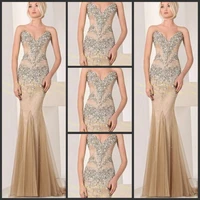 free shipping 2016 new fashion vestidos luxury crystal beaded formal brides champagne long evening gowns party prom dresses