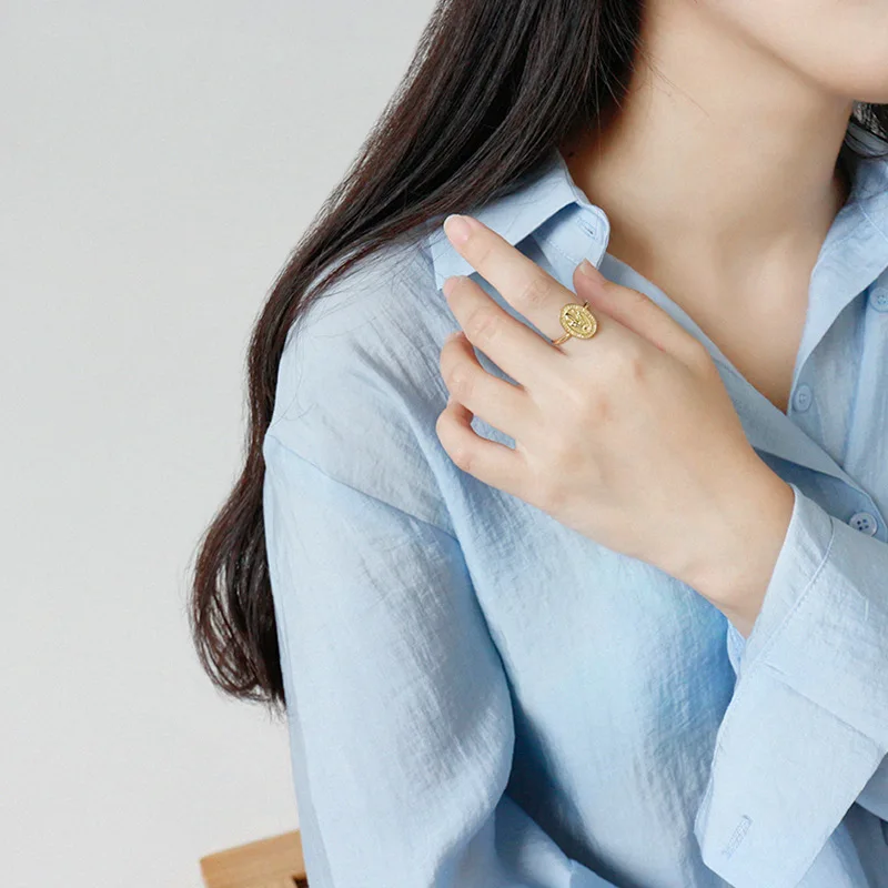 S925 Стерлинговое Серебряные золотые Девы Марии и откройте кольцо указательный