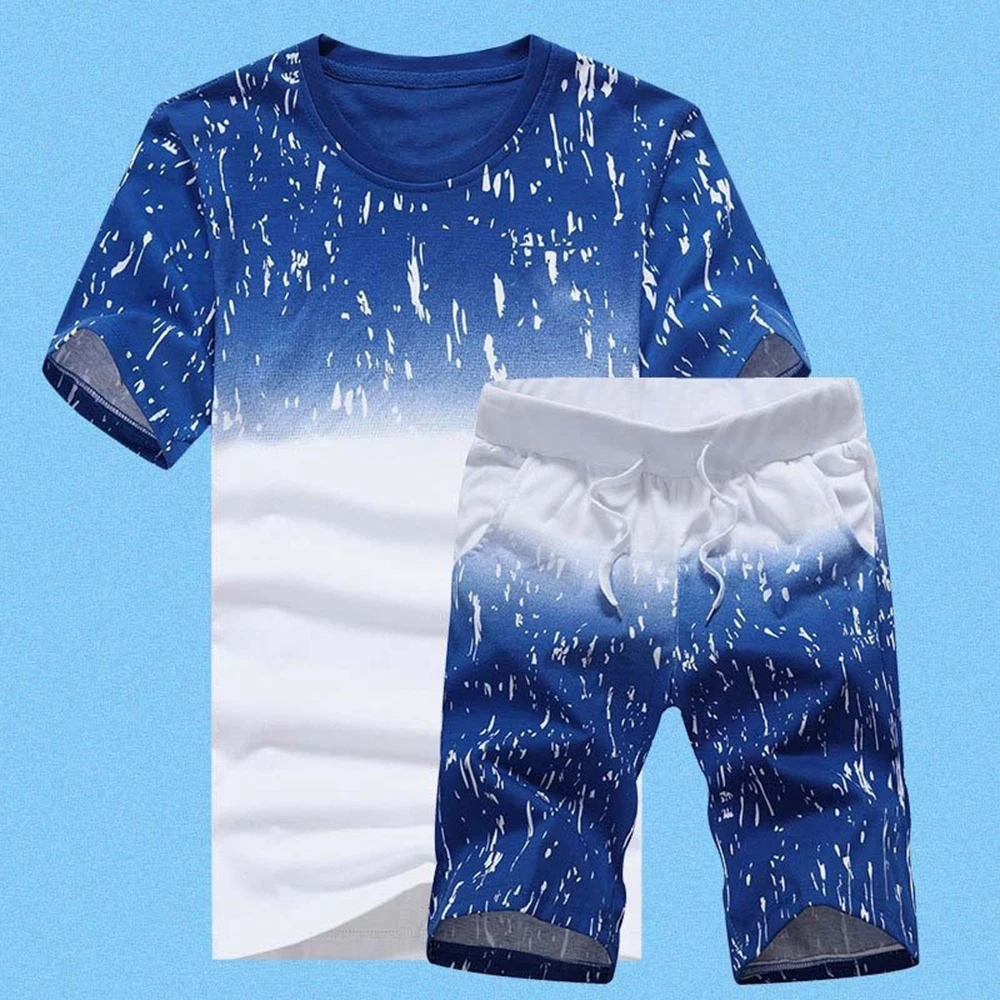 Летние мужские комплекты с градиентным принтом зимняя футболка круглым вырезом