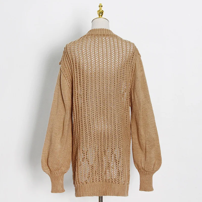 

Zoulv 2021 Spring Women Solid Color Hollow Long Pullover Sweater Elegant V-neck Hand-knitted Crochet Hollow Loose Ladies Sweater