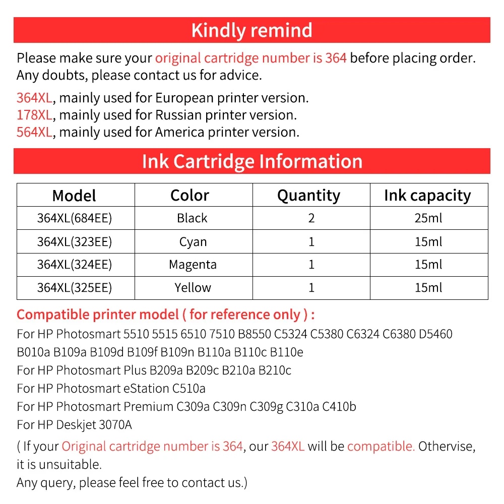 HWDID 4 шт. 364XL черный совместимый картридж Замена для HP 364 xl Deskjet 3070A 5510 6510 B209a C510a C309a