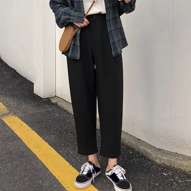 

Women High Waist Button Harem Pants Female Plus Size Office Lady Loose Suit Pants 2020 Autumn Female Cropped Trousers Pantalon