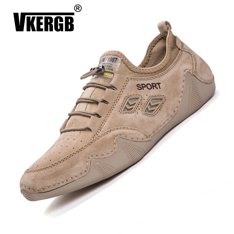 

Men Leather Shoes Luxury Loafers Men Moccasins Suede Non Slip Ealstic Lace Soft Sole Casual Driving Shoes mens genuine leather