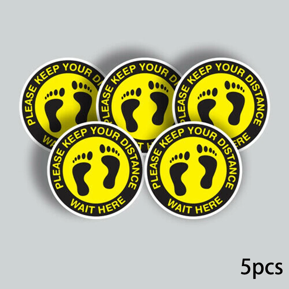 

5Pcs Ground Sticker Please Keep Your Distance Social Distancing Floor Graphics Stickers Removable Sticker