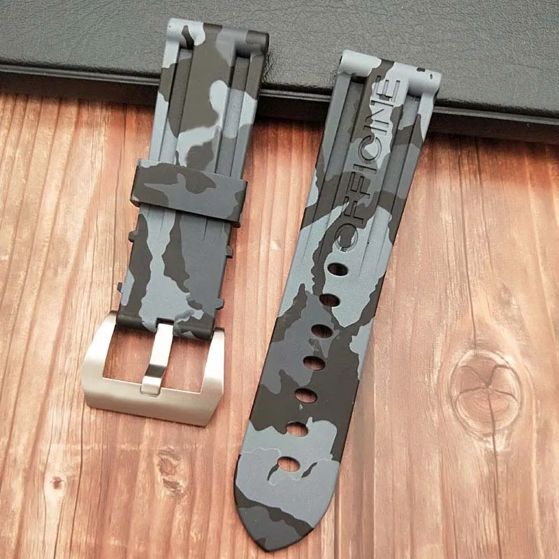 24camo grey SLV 24 мм 26 мм черный белый оранжевый Камуфляж красный синий зеленый серый мягкий водостойкий резиновый ремешок для часов для panerai ремень, булавка, пряжка бесплатный инструмент - Цвет ремешка: 24camo grey SLV