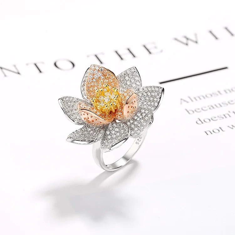 Женское Обручальное кольцо с объемным цветком многоцветные кольца из серебра 925