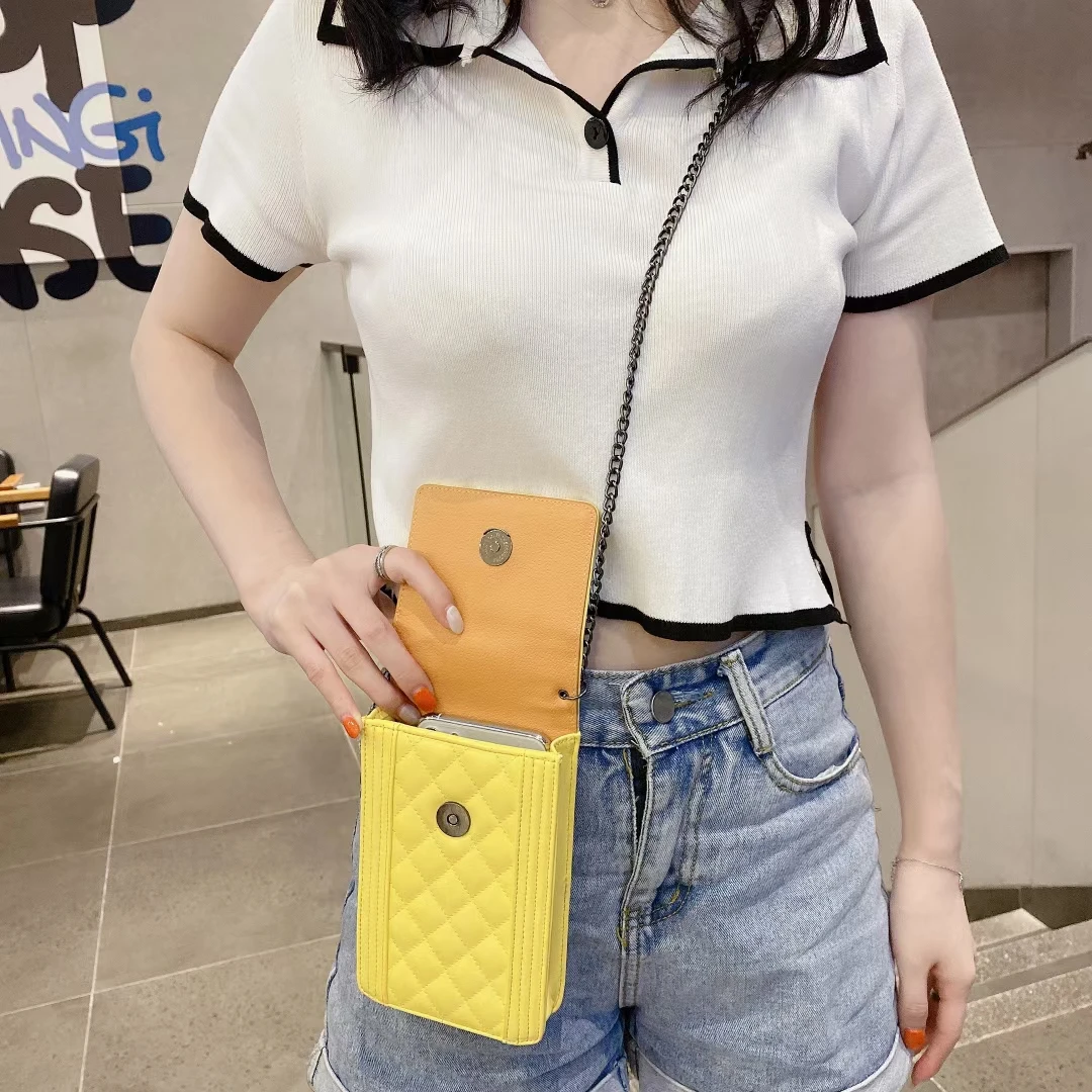 

Luxury Brand CC Logo Smooth Lambskin Lattice Grid Soft Leather Women Crossbody Universal Retro Square Handbag Cellphone Pouch