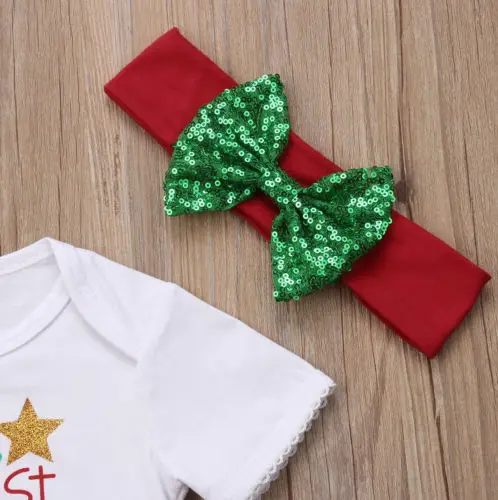 

Newborn Baby Christmas Clothes Set Short Sleeve O Neck Letter Romper + Tutu Ruffle Shorts + Headband Xmas Costumes Outfits