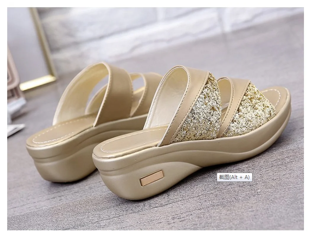 

Women Summer Slippers Ladies Glitter PU Wedges Shoes Female Casual Slingbacks Sandals Comfortable Platform Woman