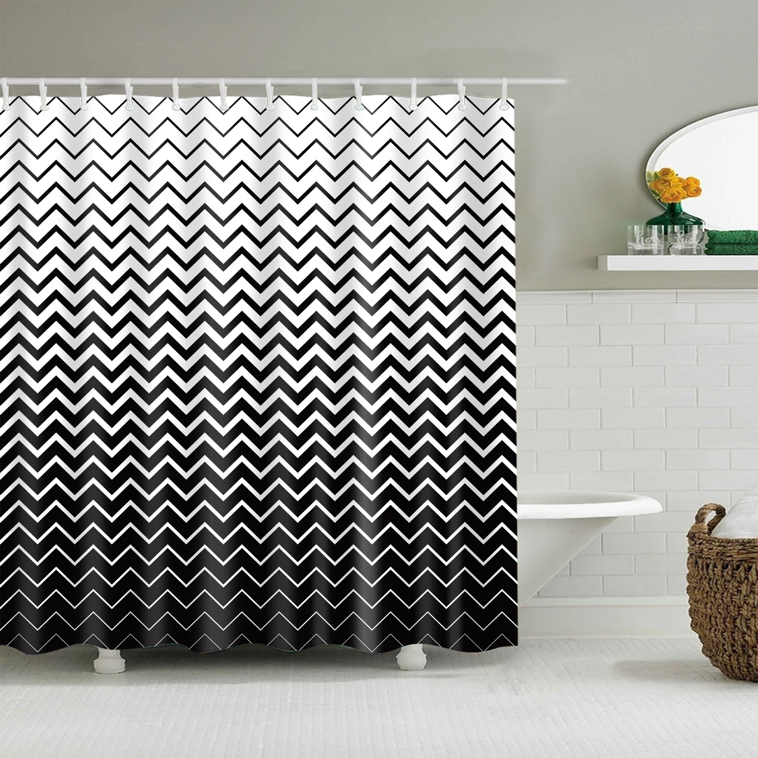 

Simple geometric black and white striped bathroom shower curtain polyester waterproof with hook shower curtain home decoration
