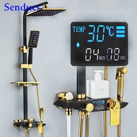 digital shower system senducs black gold thermostatic bathroom faucet quality copper bath bidet for thermostatic shower set