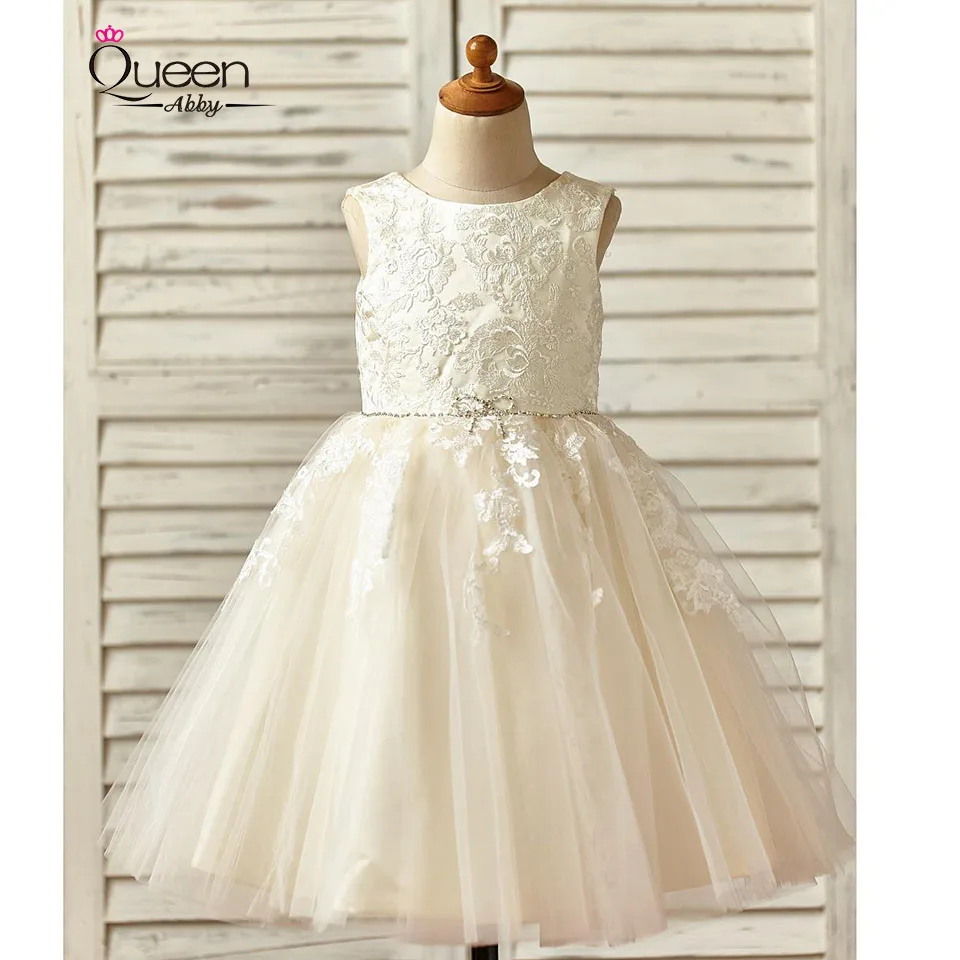 Бальное платье цвета шампанского новое для девочки с цветами 2020 кружевное