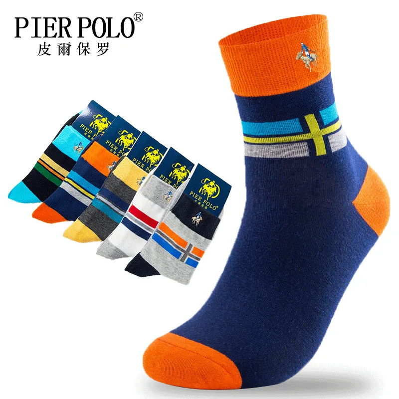 037 5 пар/лот Высококачественная брендовая одежда Pier Polo модные Повседневное хлопковые носки Бизнес вышивка Для мужчин носки от производителя; - Цвет: 037